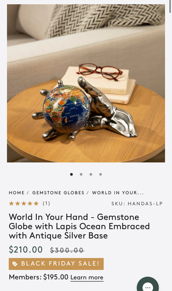 Gemstone Globe with hand silver