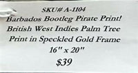 Bootleg British West Indies Pirate Palm Print. Fab Frame / Under Glass!