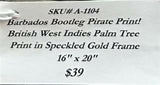 Bootleg British West Indies Pirate Palm Print. Fab Frame / Under Glass!
