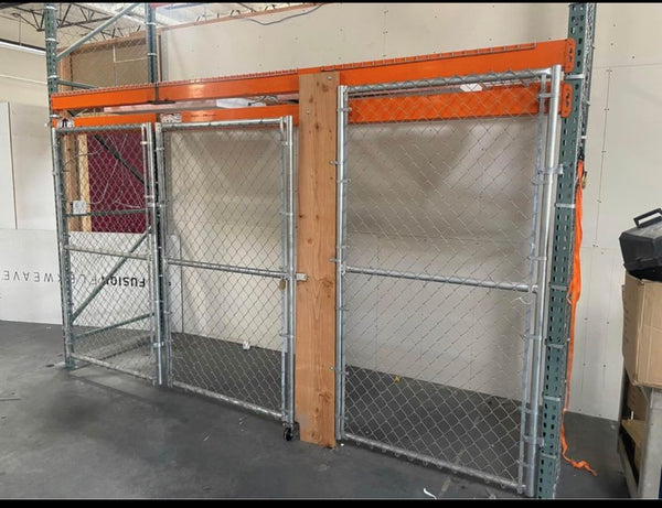 12 ft x 4 ft pallet rack with cage and locking gates