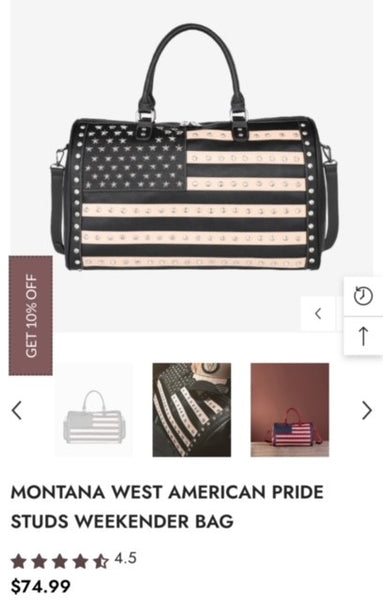 Montana West American Pride Studs Weekender Bag USA BLACK