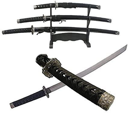 Samurai Sword Set Decorative set of 3 with stand NEW